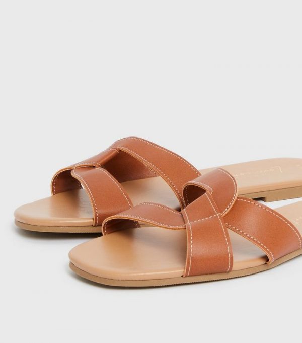 New Look Faux Croc Tan Twist Slippers