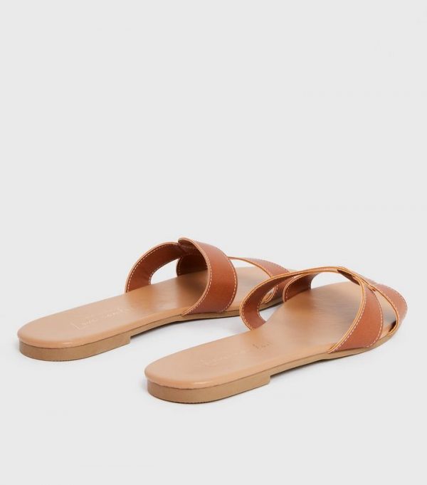 New Look Faux Croc Tan Twist Slippers