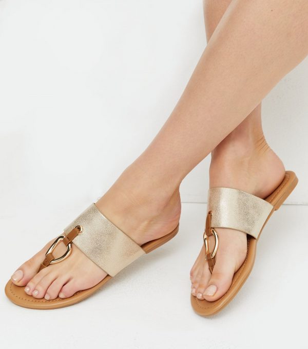 New Look Gold Metal Ring Sandal