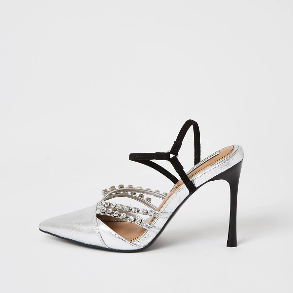 Riverisland Silver Diamante Strappy Court Shoes