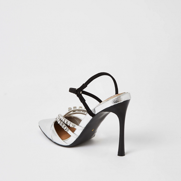 Riverisland Silver Diamante Strappy Court Shoes